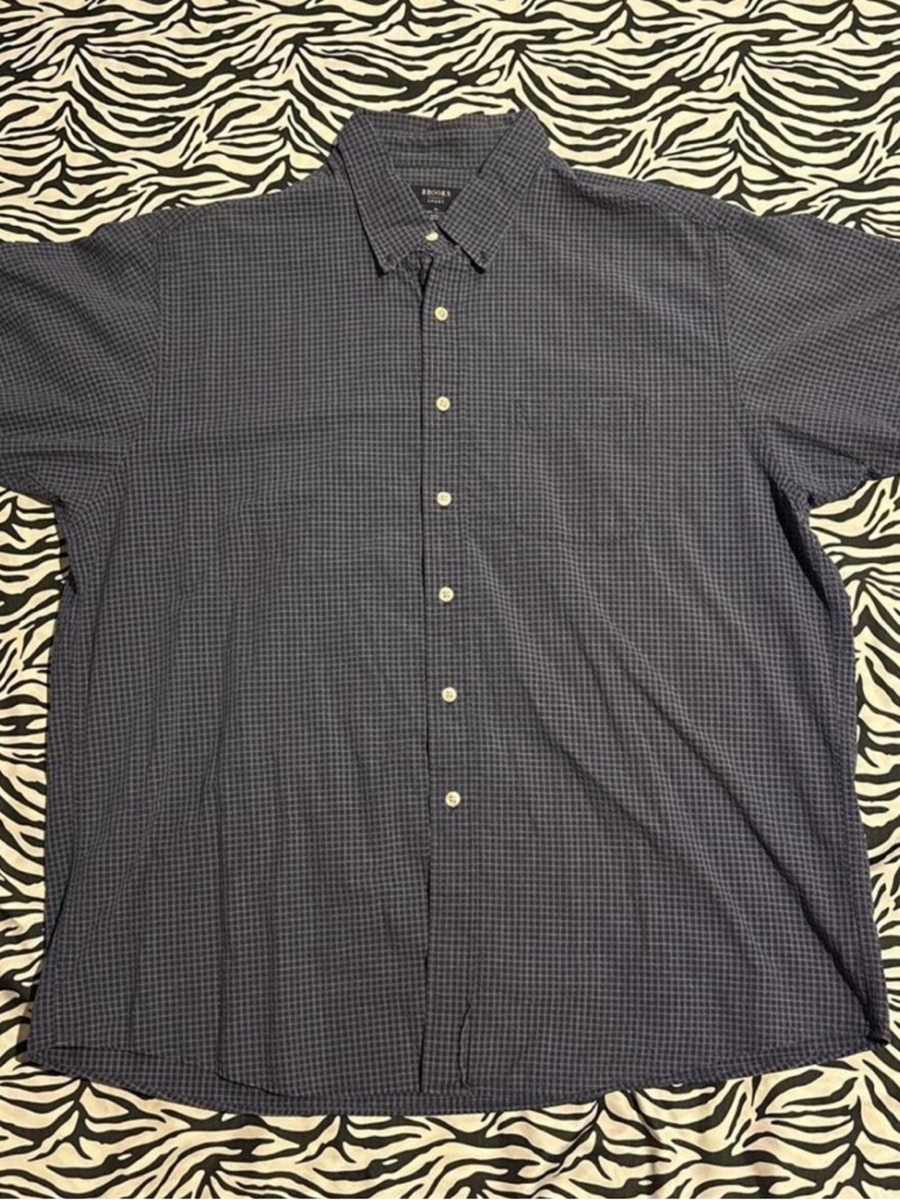 Brooks Men's Navy and Light Blue Micro-Check Button-Down Shirt